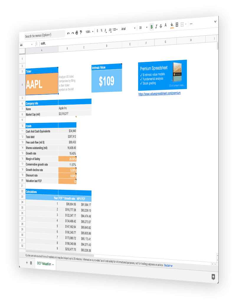 Free Discounted Cash Flow Calculator